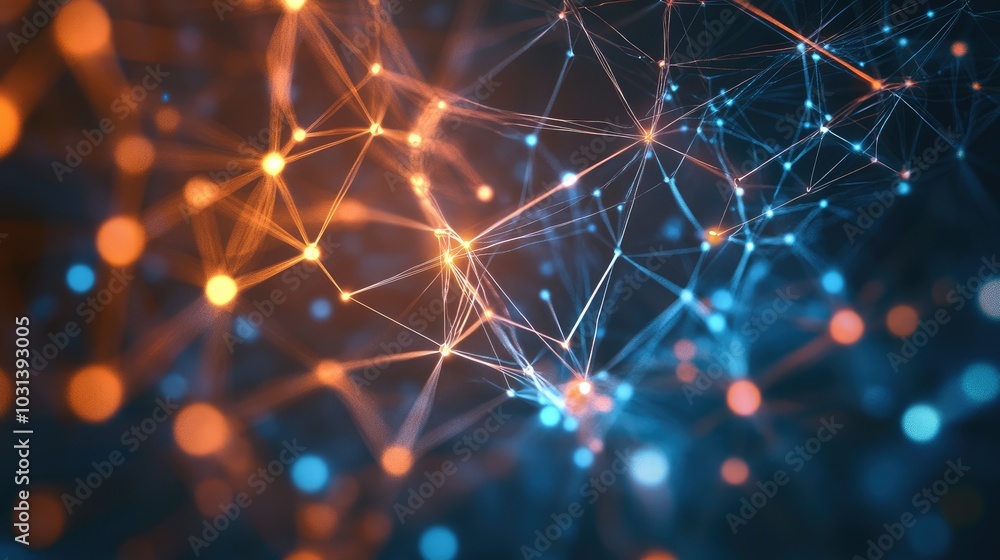 Poster abstract digital nodes and network pathways, illustrating the interconnected world of modern technol