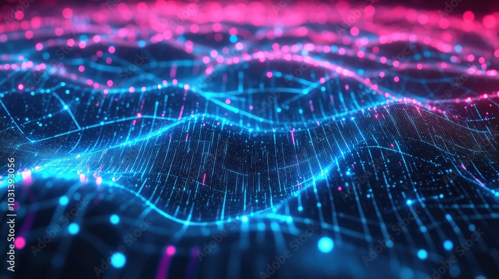Poster abstract digital nodes and network pathways, illustrating the interconnected world of modern technol