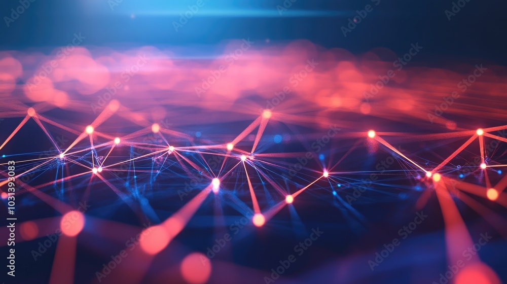 Poster abstract digital nodes and network pathways, illustrating the interconnected world of modern technol