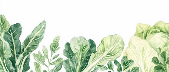 Obraz premium Fresh green lettuce leaves on a white isolated background.