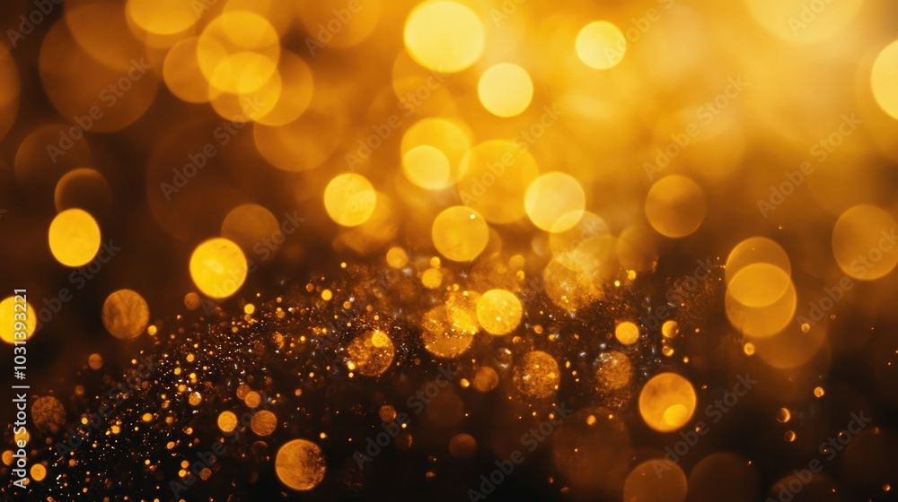 Poster abstract golden bokeh circles forming a soft and glowing pattern, ideal for artistic and creative co