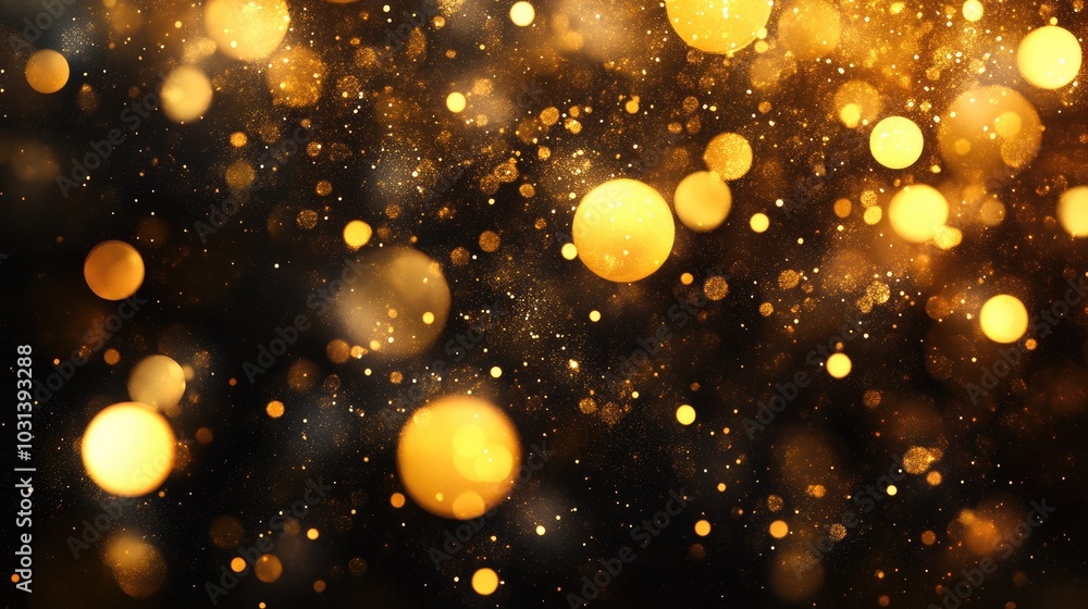 Poster abstract golden bokeh circles in varying sizes, enhancing depth and dimension in your visual project