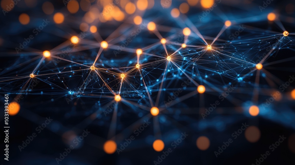 Aufkleber abstract network of glowing nodes and data lines, portraying the interconnected nature of technologi