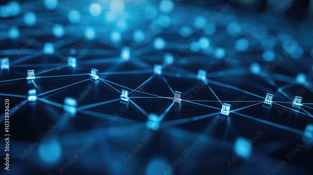 Poster abstract network of interconnected nodes and data lines, illustrating the concept of digital connect