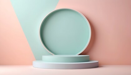 Contemporary Product Display: Minimalist Podium with Geometric Shapes on Pastel Background