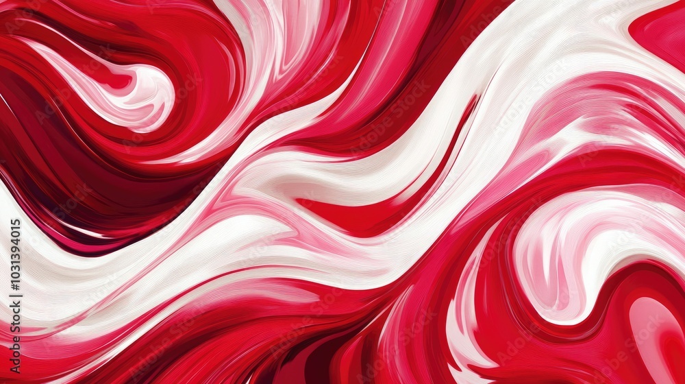 Aufkleber abstract red and white swirls intertwined on a deep red background, forming a visually striking patt