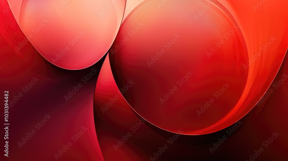 Poster abstract red circles and ovals blending seamlessly into a red gradient, creating a soothing visual e