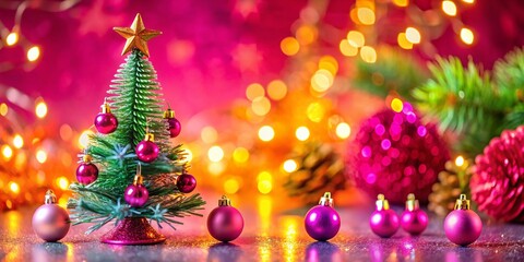 Enchanting Christmas Background with Miniature Pink Tree in Ornament for Holiday Banners and New Year Celebrations