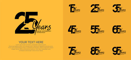 Anniversary logo set vector design, black color for celebration event