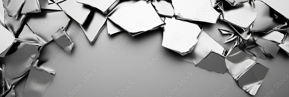 Poster a close-up of a shattered silver surface creating an abstract texture with sharp, angular shapes, re