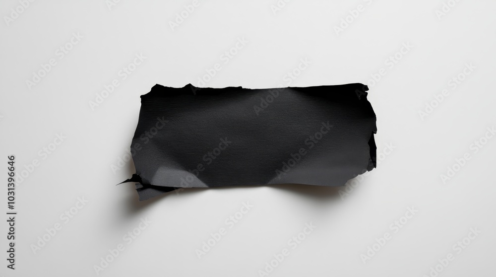 Aufkleber a close-up of a torn piece of black paper, isolated on a white background. the paper has a rough, te