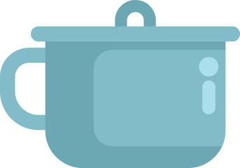 Simple design illustration of a blue metal cooking pot with lid and handle on a white background
