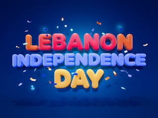 3D Rendered "Lebanon Independence Day" Text with Confetti