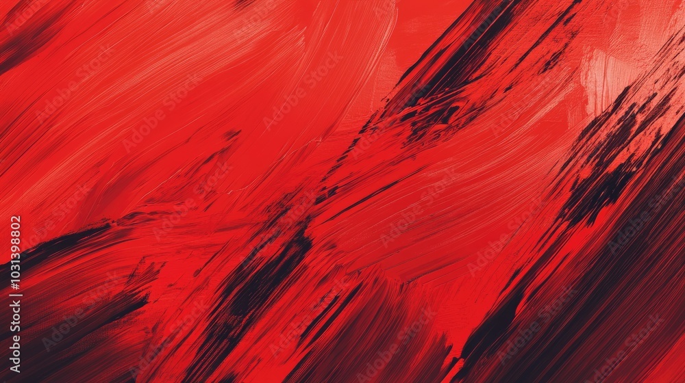 Poster bold red abstract backdrop with energetic brushstrokes and vivid patterns creating a dynamic and mod