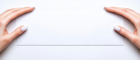 Obraz premium Two hands gently hold a blank sheet of paper, creating an inviting space for your text or message.