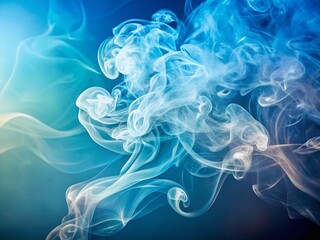 Ethereal Double Exposure Smoke Swirl on Cool Blue Background for Serene Atmosphere