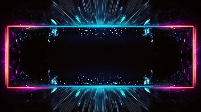 Experience a mesmerizing light show featuring electric blue and pink patterns illuminating the night sky in a bustling urban environment, copy space, neon background