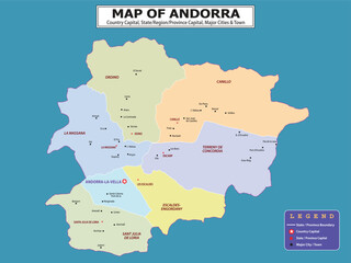 Obraz premium European Country Geography Political map. Political map of country with capital, province or state capital, major cities and town.