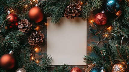 Festive holiday decorations with blank space for messages