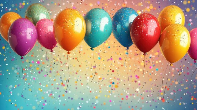 Colorful Balloons and Confetti Celebration Background with Vibrant Party Atmosphere and Festive Decorations