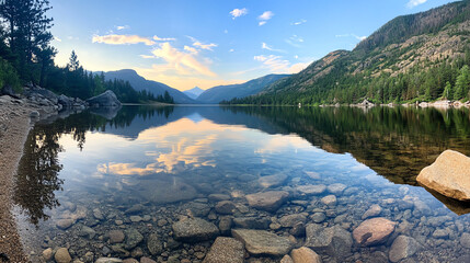 Serene lake with mountains and reflection