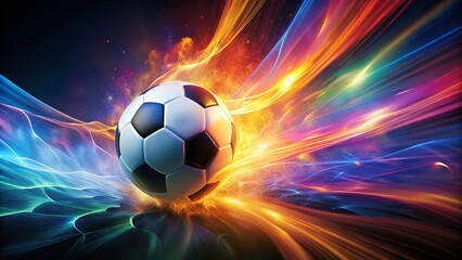 Naklejka premium Exploding Soccer Ball in Motion - Excitement of the Game Captured in Vibrant Colors and Abstract Energy