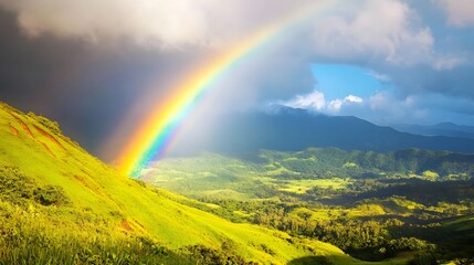 Obraz premium Vibrant Rainbow Over Lush Green Valley