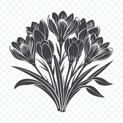 Floral Bunch with Crocus Silhouette Vector Illustration of Elegant Crocus Flowers in Silhouette Style