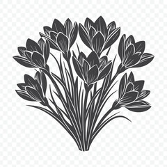 Floral Bunch with Crocus Silhouette Vector Illustration of Elegant Crocus Flowers in Silhouette Style