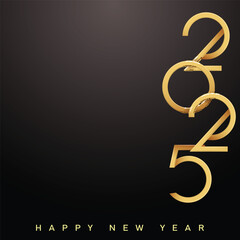 Minimalistic Golden 2025 Happy New Year Modern Design Greeting. Vector