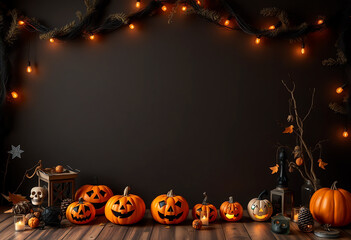 blank wall house interior background copy space. decorated with halloween decoration
