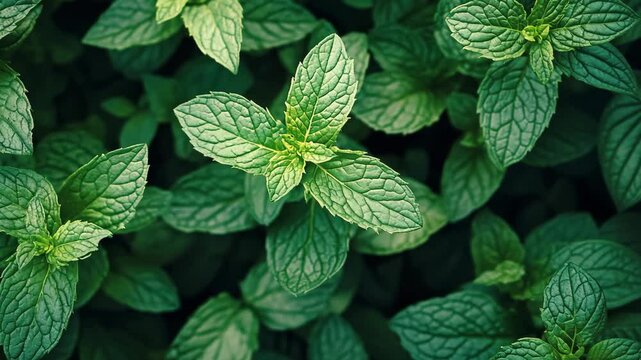 A close-up of vibrant green mint leaves growing in a garden