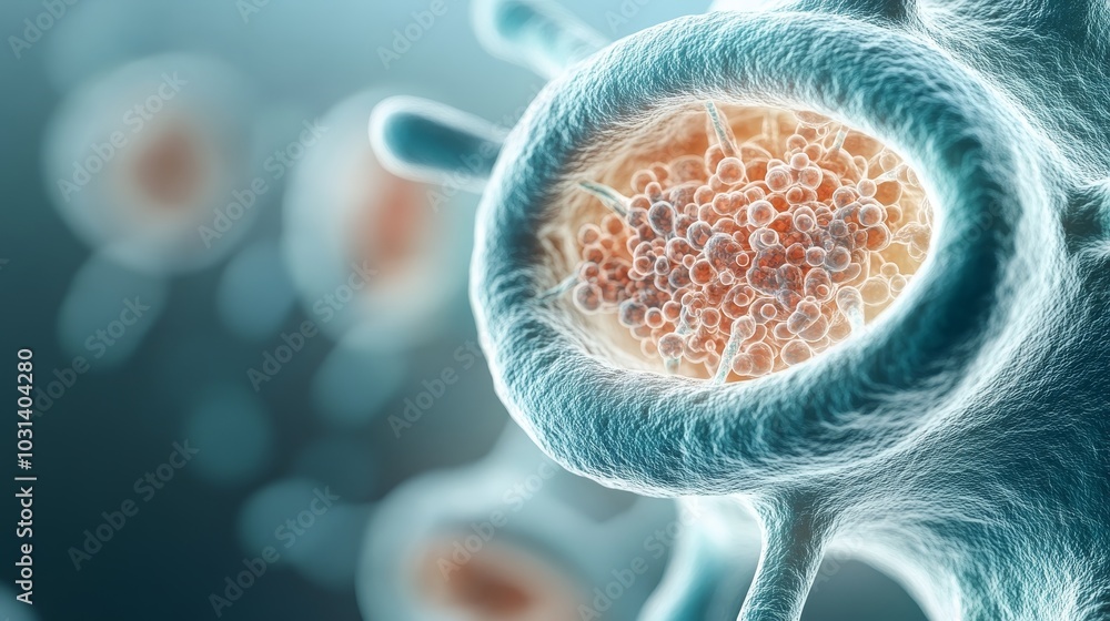 Poster microscopic view of a cell nucleus showcasing the intricate details of the nucleus, a vital componen
