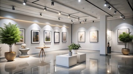 Fashion Photography in Art Gallery Interior with Empty Frame for Stylish Elegance