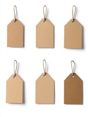 Six blank kraft paper gift tags with twine, perfect for adding a personal touch to gifts. Ideal for DIY projects, weddings, birthdays, and holidays.