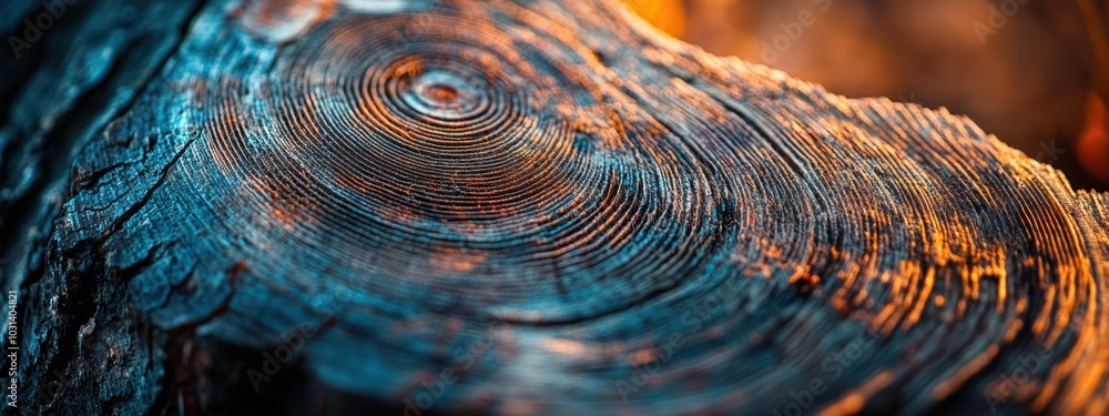 Poster intricate tree rings, close-up view of tree trunk cross-section displaying detailed growth patterns 