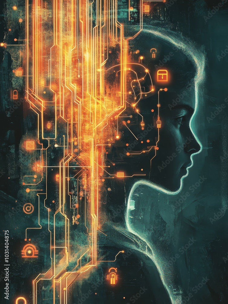 Aufkleber the digital mind: a user's journey, a captivating abstract visual symbolizing the connection between