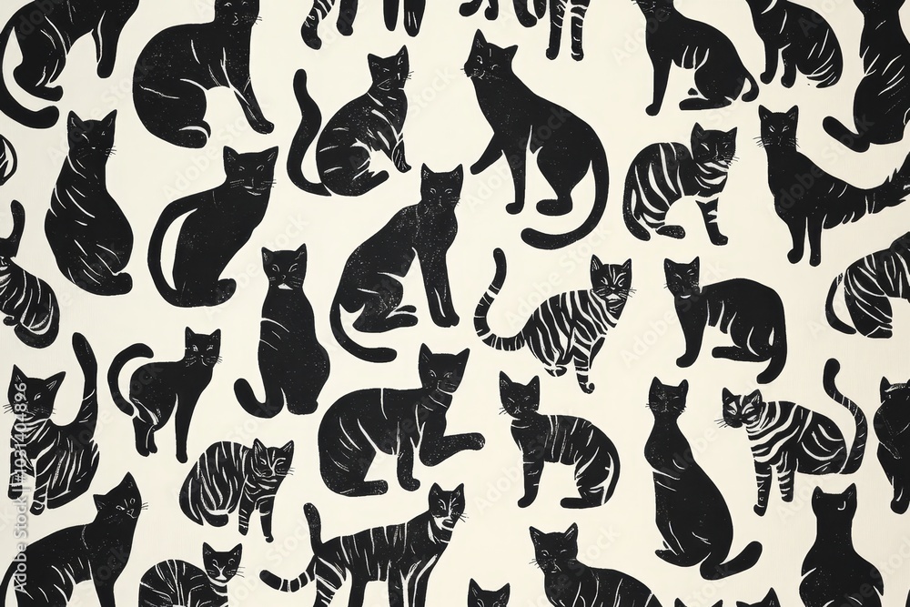 Aufkleber this pattern features playful silhouettes of cats in various poses, creating a fun and stylish desig