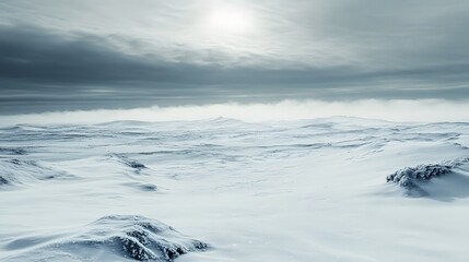 Snow Drifting Across Icy Landscape