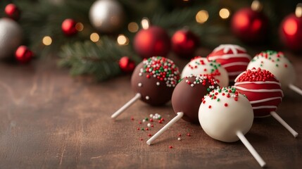 Festive holiday cake pops decorated for Christmas