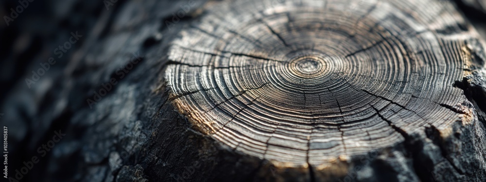 Poster intricate tree rings, close-up view of a tree trunk cross-section showcasing detailed growth pattern