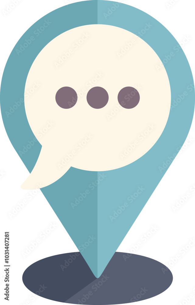 Poster location pin icon showing chat bubble with three dots, symbolizing a place for communication