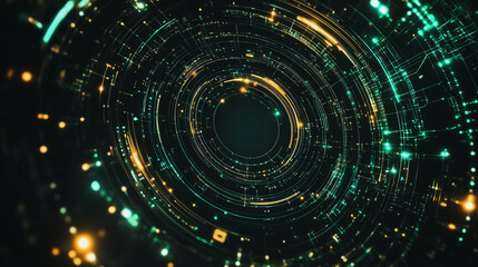 Obraz premium Abstract black background with Colorful circle lines. Digital future technology . Abstract business connection of lines from nodes innovation of communication in the network.