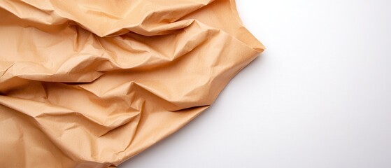 Close up of Crumpled Brown Paper Bag on White Background, Showing Texture and Creases