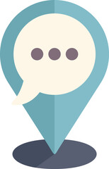 Location pin icon showing chat bubble with three dots, symbolizing a place for communication