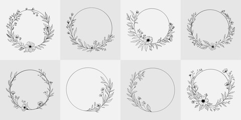 Floral Frame Line Art Illustration Design Set, Elegant Flower Border Illustrations for Digital Crafting, Invitations, and Scrapbooking