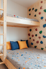 Colorful children's bedroom with climbing wall