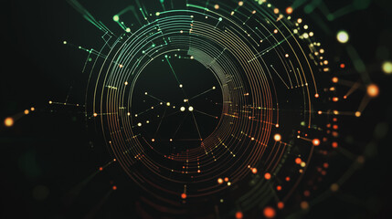 Obraz premium Abstract black background with Colorful circle lines. Digital future technology . Abstract business connection of lines from nodes innovation of communication in the network.