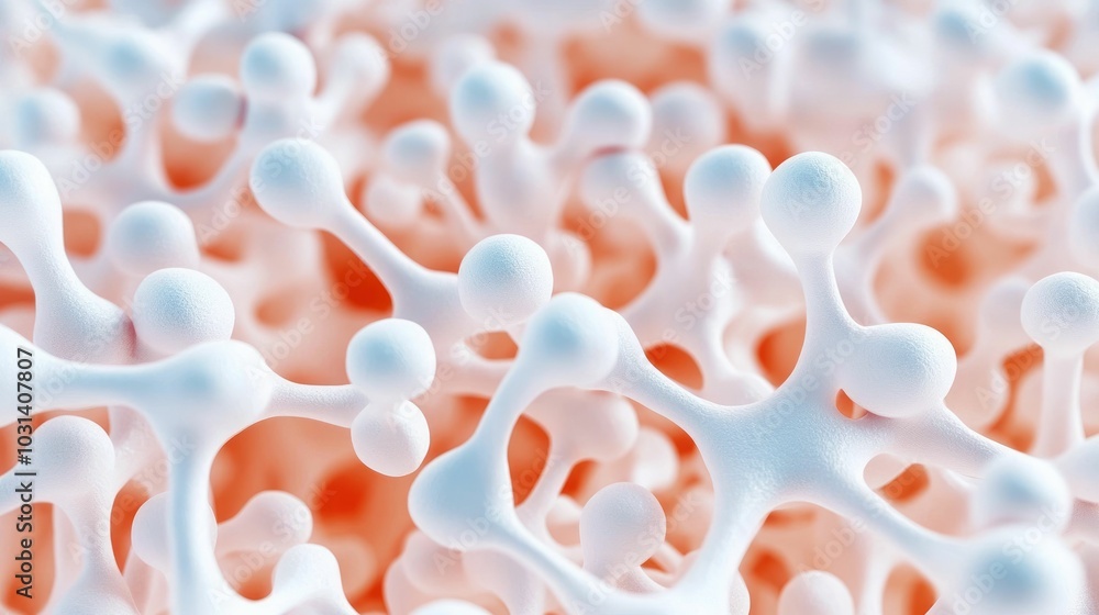 Poster glowing calcium orbs highlighting bones in a deep depth of field representing the concept of bone he