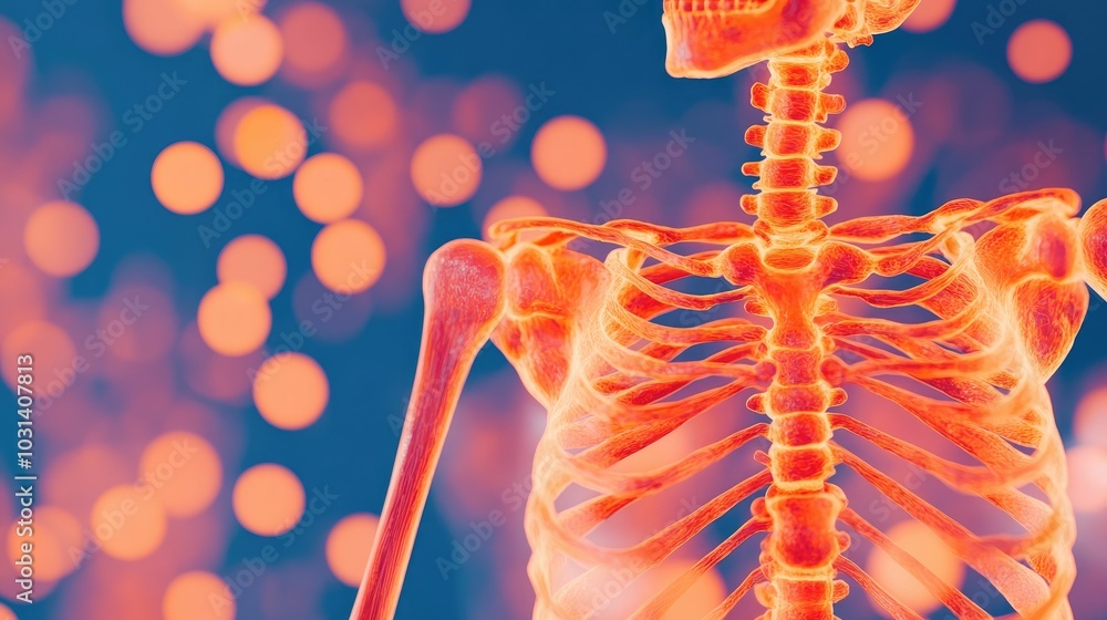 Aufkleber digital 3d rendering of a skeletal structure highlighted by vibrant glowing calcium orbs representin